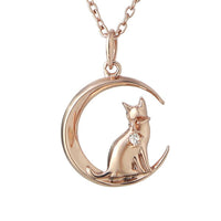 三日月 に佇む 猫 ピンクゴールド ネックレス ペンダント レディース