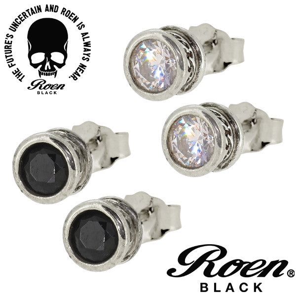 Roen BLACK】カット入りジルコニア シルバーピアス(2P両耳)シルバー925