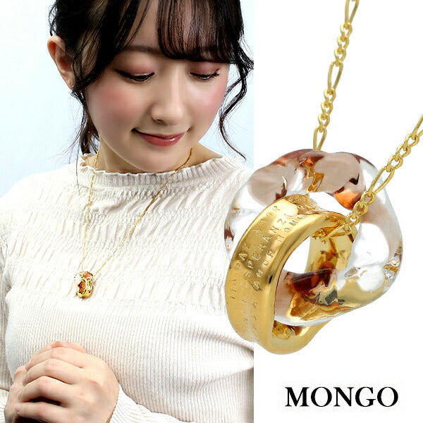 MONGO 流線 2連リング ネックレス (シナモン) シルバー925 ガラス K18 18金 ゴールド ペンダント シルバーネックレス スペイン語  メッセージ 英字