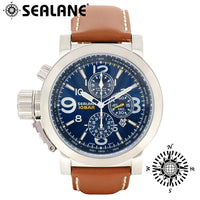 極美品✨ SEALANE SE44 クロノグラフ ネイビー文字盤 左リュウズ SEALANE/シーレーン】SE44 シリーズ(ブルー)牛本革ベルト ウォッチ